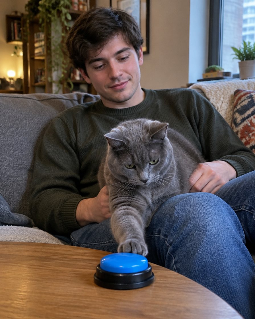 Gato alcanzando un botón